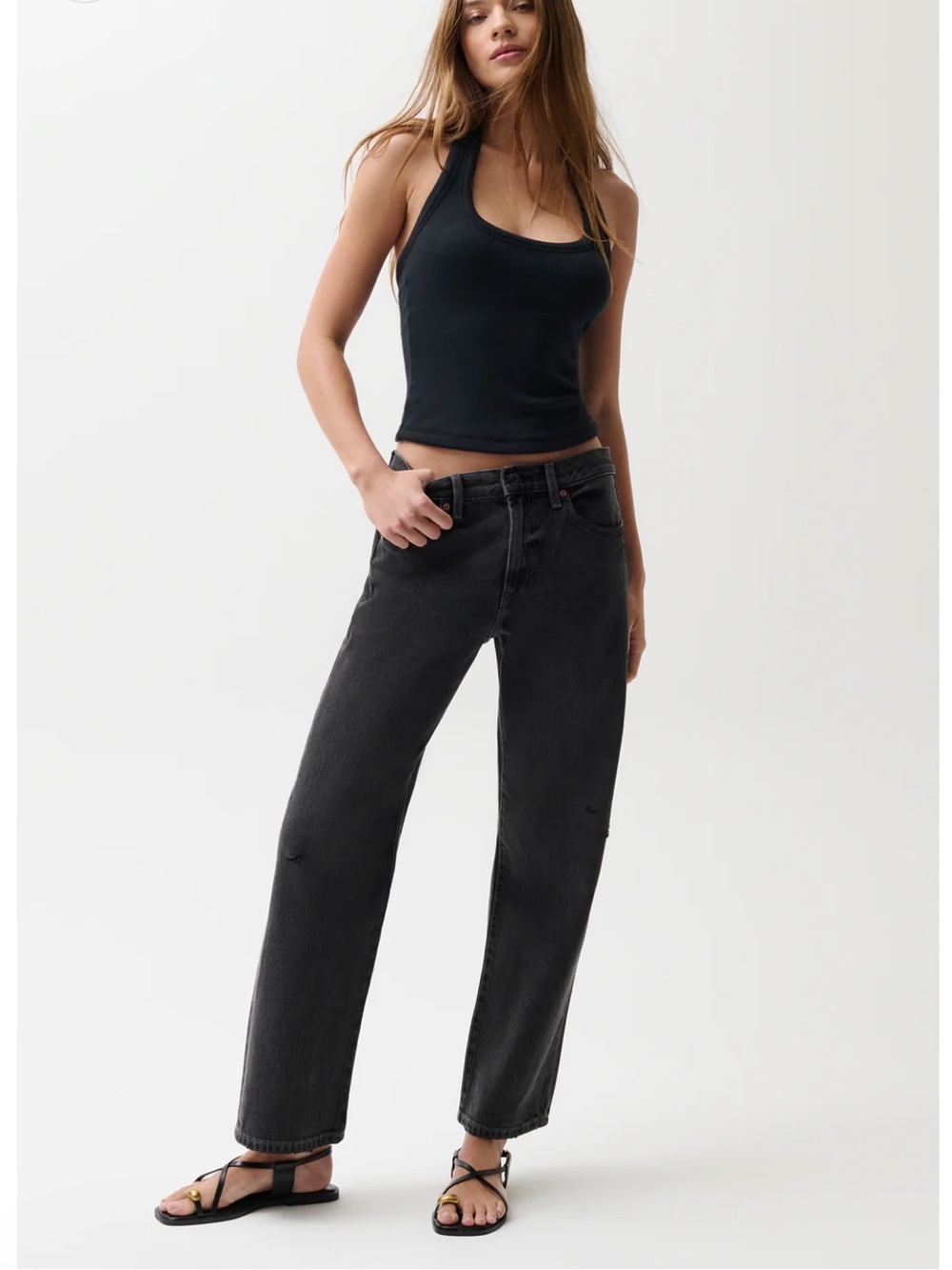 LEXI MID RISE BOWED STRAIGHT JEAN - MERCURY
